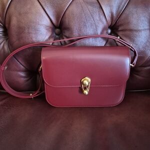 La Festin Red Leather Turn Lock Shoulder Bag